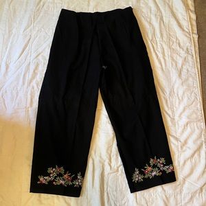 Black linen pants with flowers
